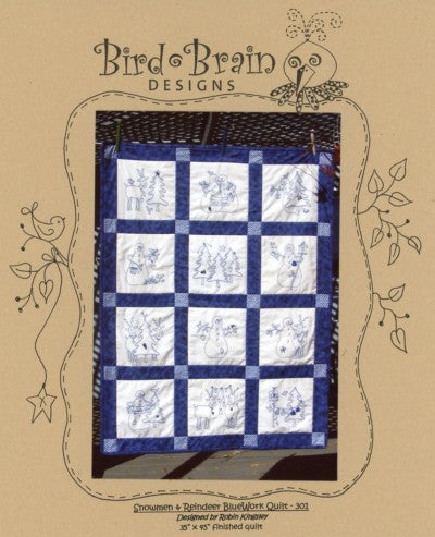 Snowmen & Reindeer Bluework Quilt