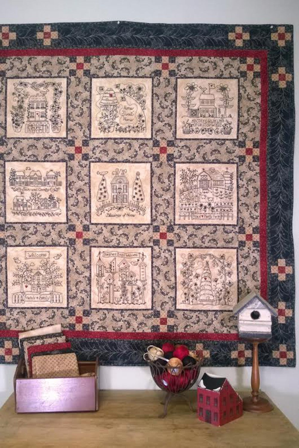 Home and Heart BlackWork Quilt-0417-2000