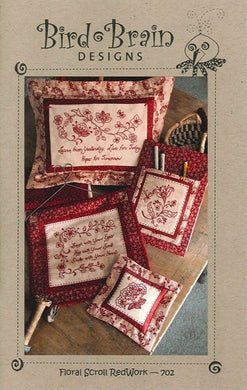 Floral Scroll Redwork